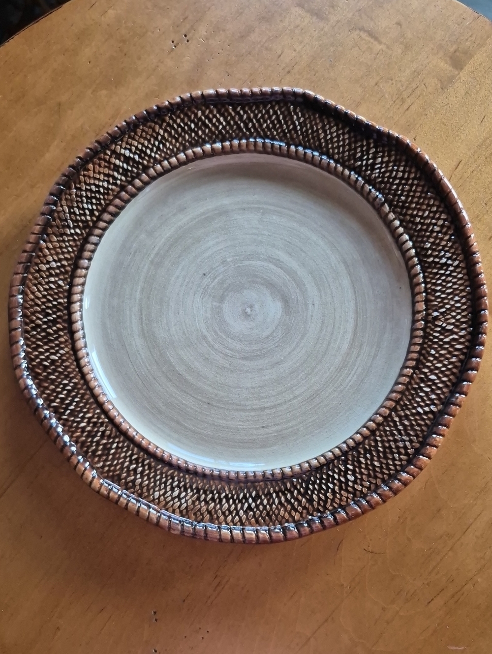 Vtg. Home Interiors Plate with Brown Woven Rim